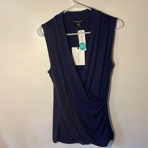 41 Hawthorne Benni wrap front ruched knit top Navy, size M